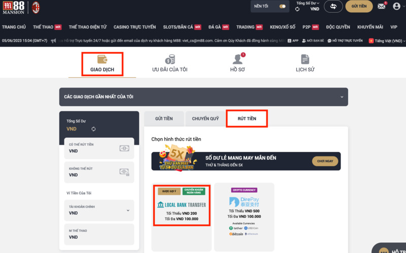 hướng dẫn cách rút tiền m88 chi tiết nhất cho người mới 5 truy cập trang rút tiền m88