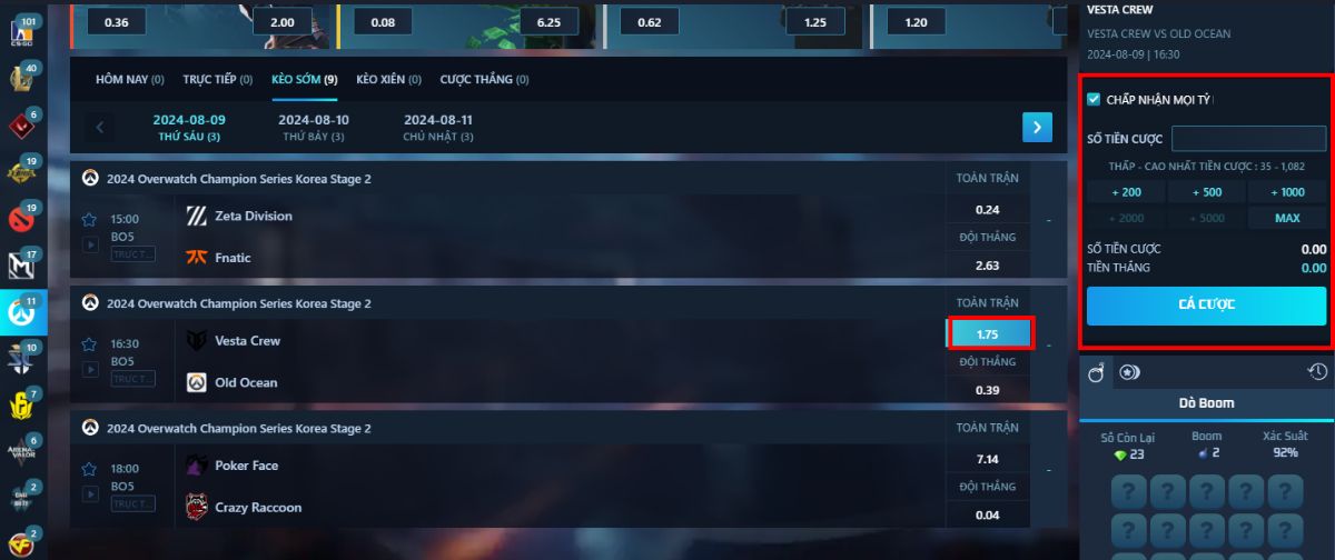 hướng dẫn cách chơi cá cược overwatch m88 cho người mới bắt đầu 3 chọn kèo thích hợp và tiến hành đặt cược